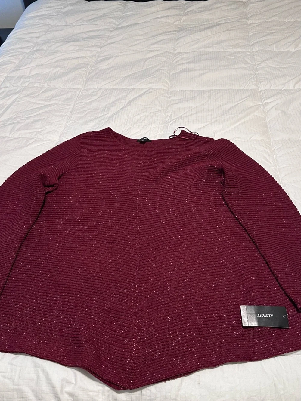 Alfani Metallic Ribbed Crew Neck Sweater in Deep Plum - Picture 3 of 4